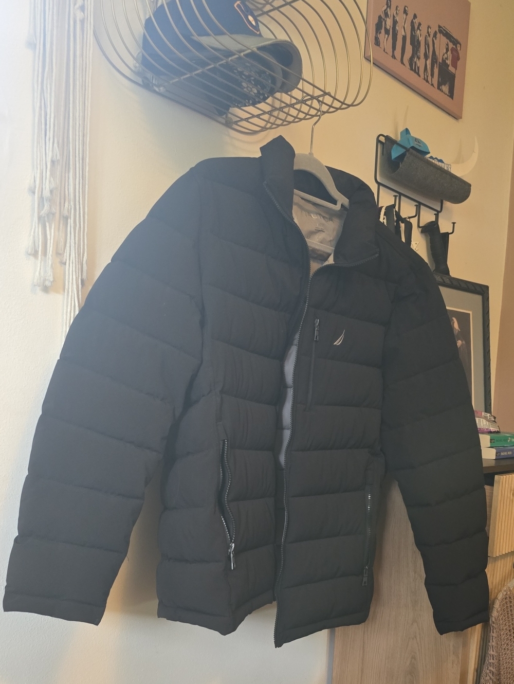 Nautica Men's Black Quilted Puffer Jacket with Logo